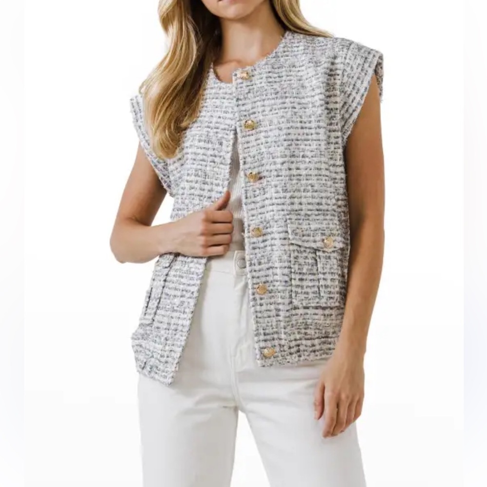 Endless Rose Blue and White Tweed Vest